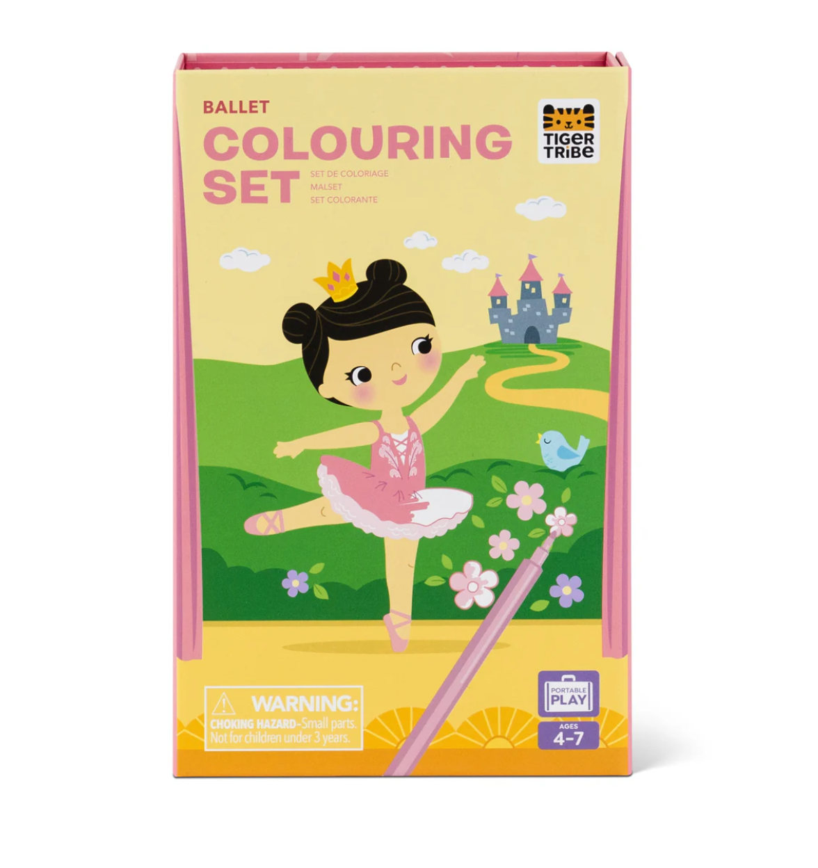 Coloring Set | Ballet featuring a ballerina illustration, designed for creative play for ages 4-7 in a storage box.