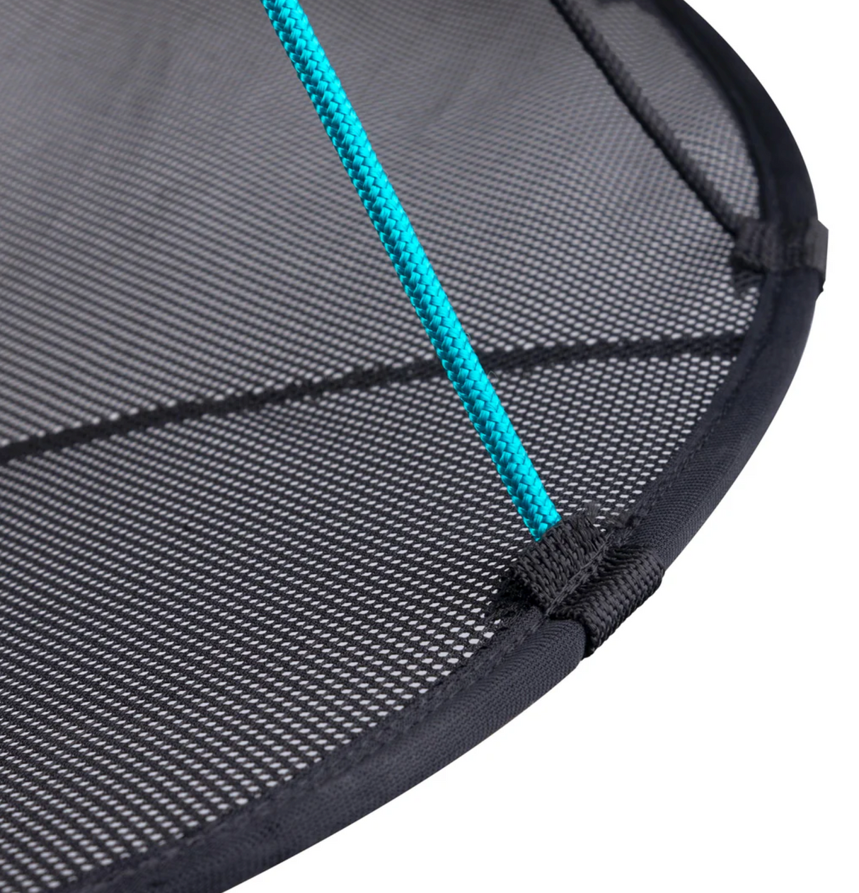 Close-up of the black mesh netting and blue support rope on the Waboba Hitman disc target game set.