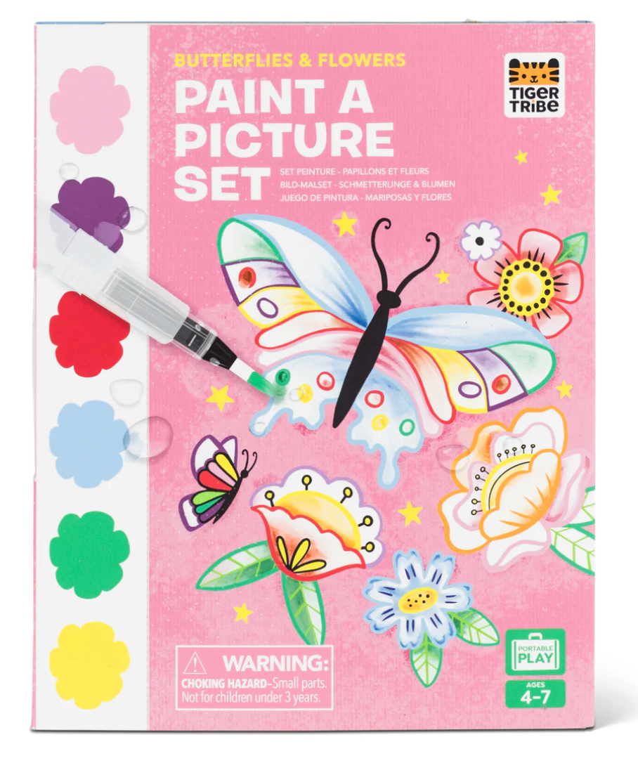 Paint a Picture Set | Butterflies & Flowers with vibrant watercolor pigments and a waterbrush for kids ages 4 to 7.