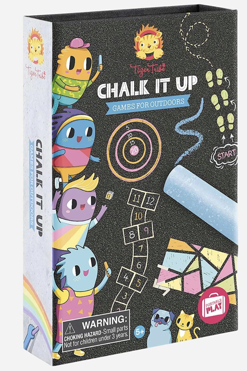 Chalk It Up | Games for Outdoors set with colorful characters, chalk drawings, and target and hopscotch games.