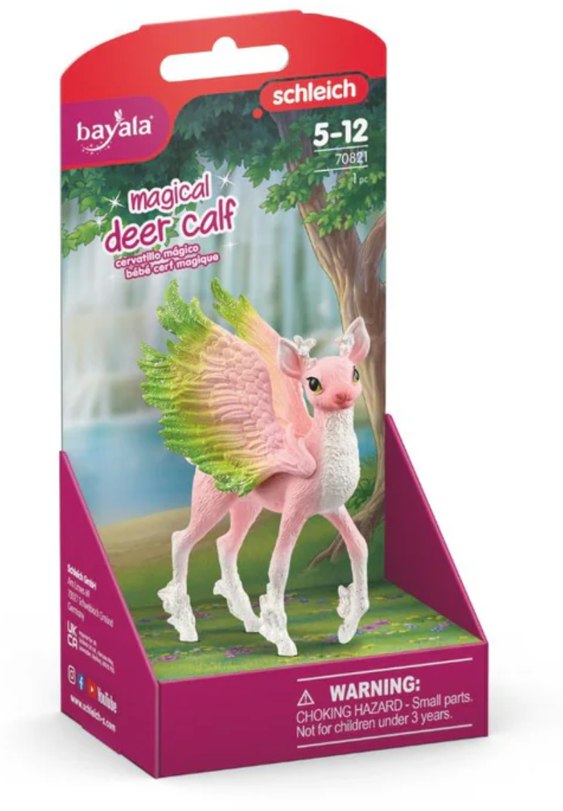 Bayala | Magic Deer Calf featuring a pink magical fawn with green-tipped wings and tiny antlers in package.