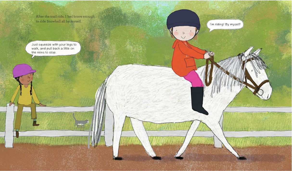 The Riding Lesson shows Frances riding a white horse, learning to be brave during her first horseback lesson.