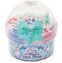 Clear slime container with red, white, and blue swirled slime, tooth charms, toothbrush figure, and turquoise bow on lid