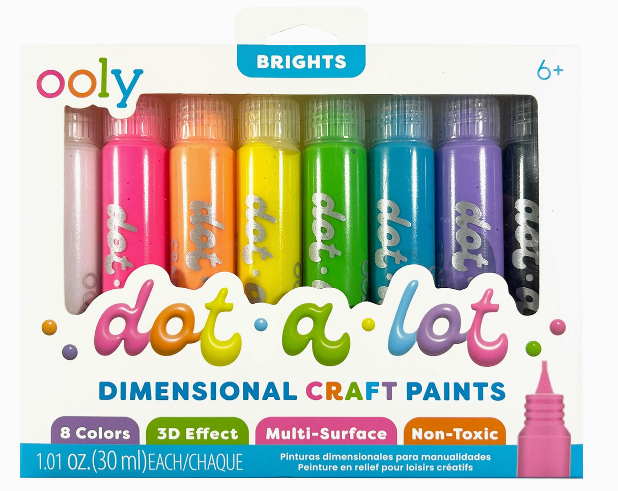 Set of 8 bright dimensional craft paints in squeeze bottles for 3D effects on multiple surfaces, safe for kids 6 and up