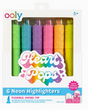 Set of six colorful neon highlighters with heart-shaped caps that pop up when clicked non-toxic and for ages six plus