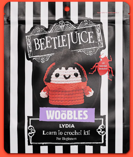 Beetlejuice Woobles crochet kit featuring Lydia character with easy beginner instructions and all materials included