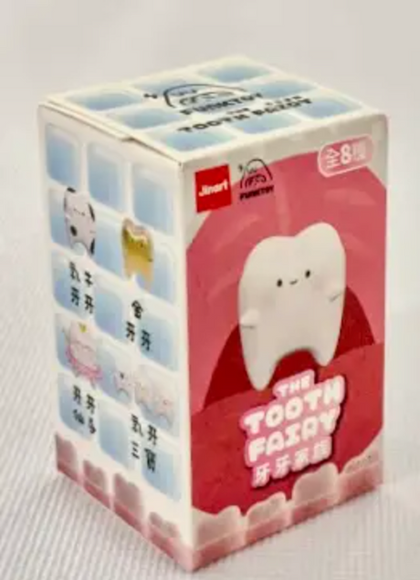 Colorful Tooth Fairy Blind Box packaging featuring a cute tooth character and collectible mini figurines inside.