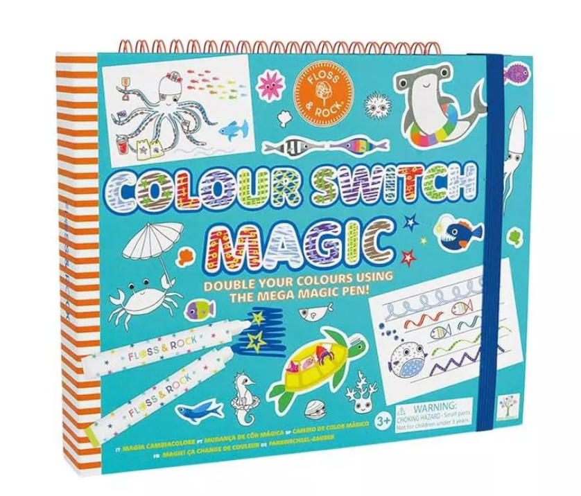 Floss & Rock Colour Switch Magic set with ocean-themed designs and magic pen for creative play and color doubling.
