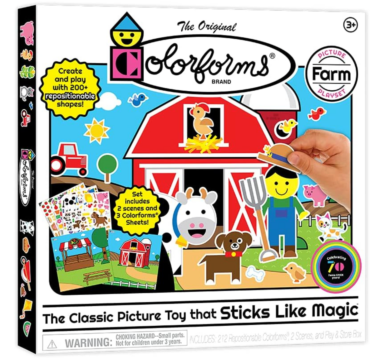 Colorforms Farm Play Set with repositionable pieces to create fun farm scenes for children aged 3 and up