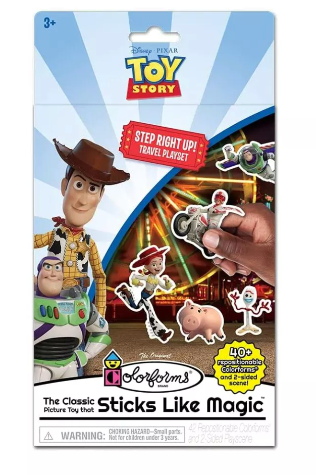 Toy Story Colorforms Travel Set with repositionable character stickers for creative play on the go