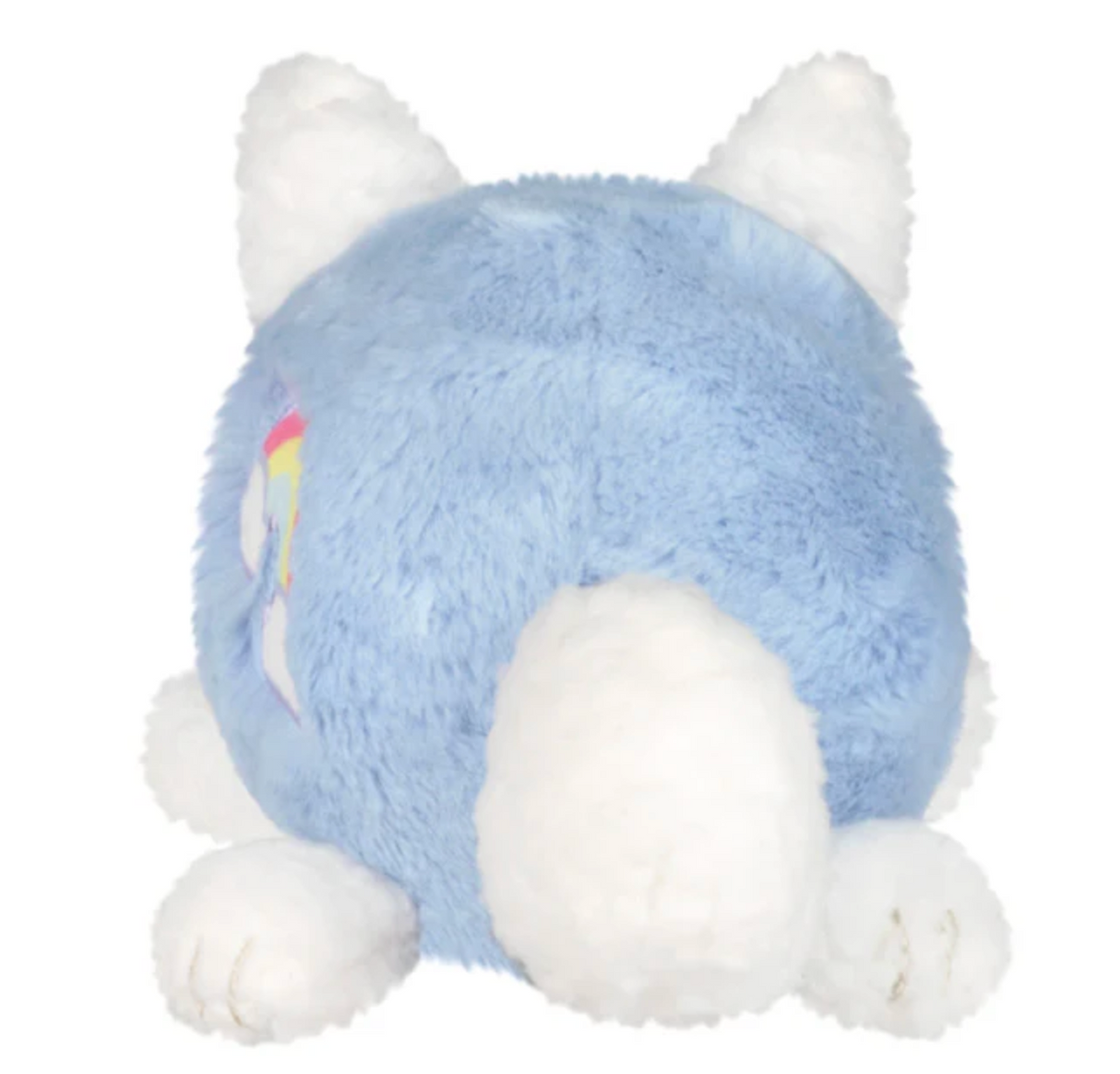 Soft plush toy with blue and white colors, featuring pointy ears and a fluffy tail designed for all ages.