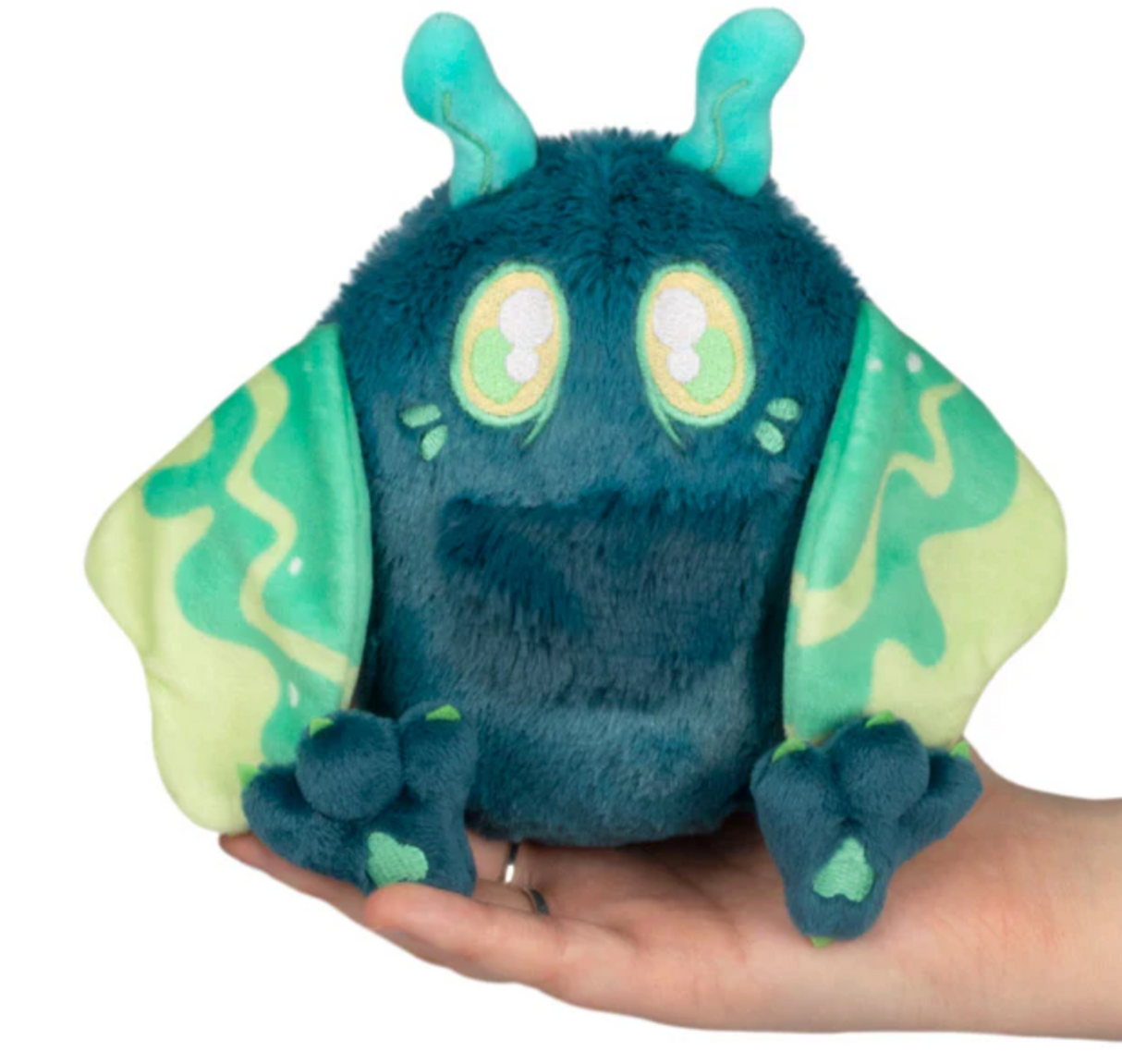 Soft and colorful Ectoplasm Mothman plush toy with glowing green wings, perfect for all ages and cozy hugs.
