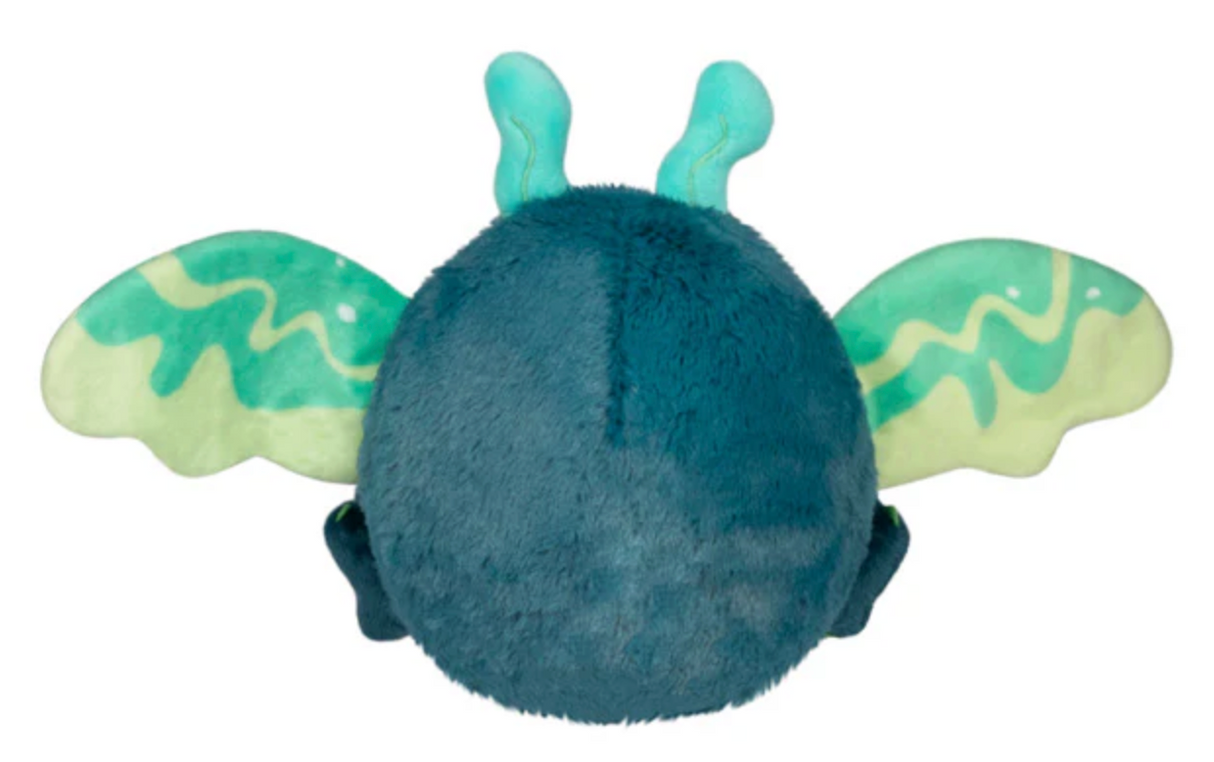 Soft plush blue and green Ectoplasm Mothman toy with wavy patterned wings and two antennae, suitable for all ages