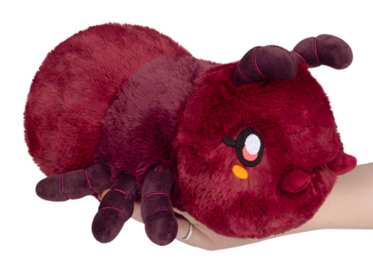 Handheld soft plush Ant Mini toy in deep red tones with cute embroidered eyes and antennae for all ages.