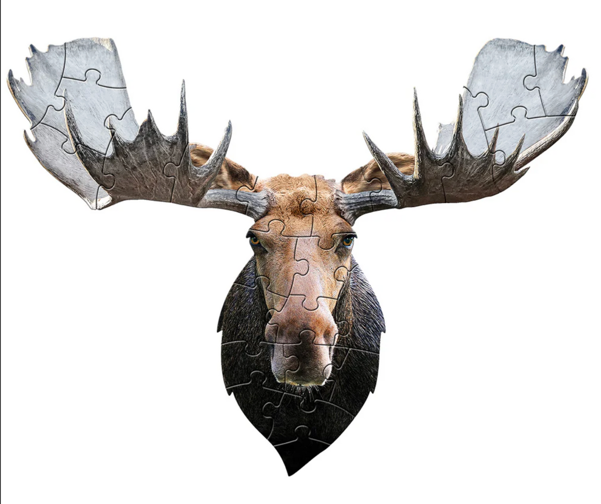 24-piece animal head shaped moose puzzle with oversized pieces for easy handling and educational fun facts booklet included