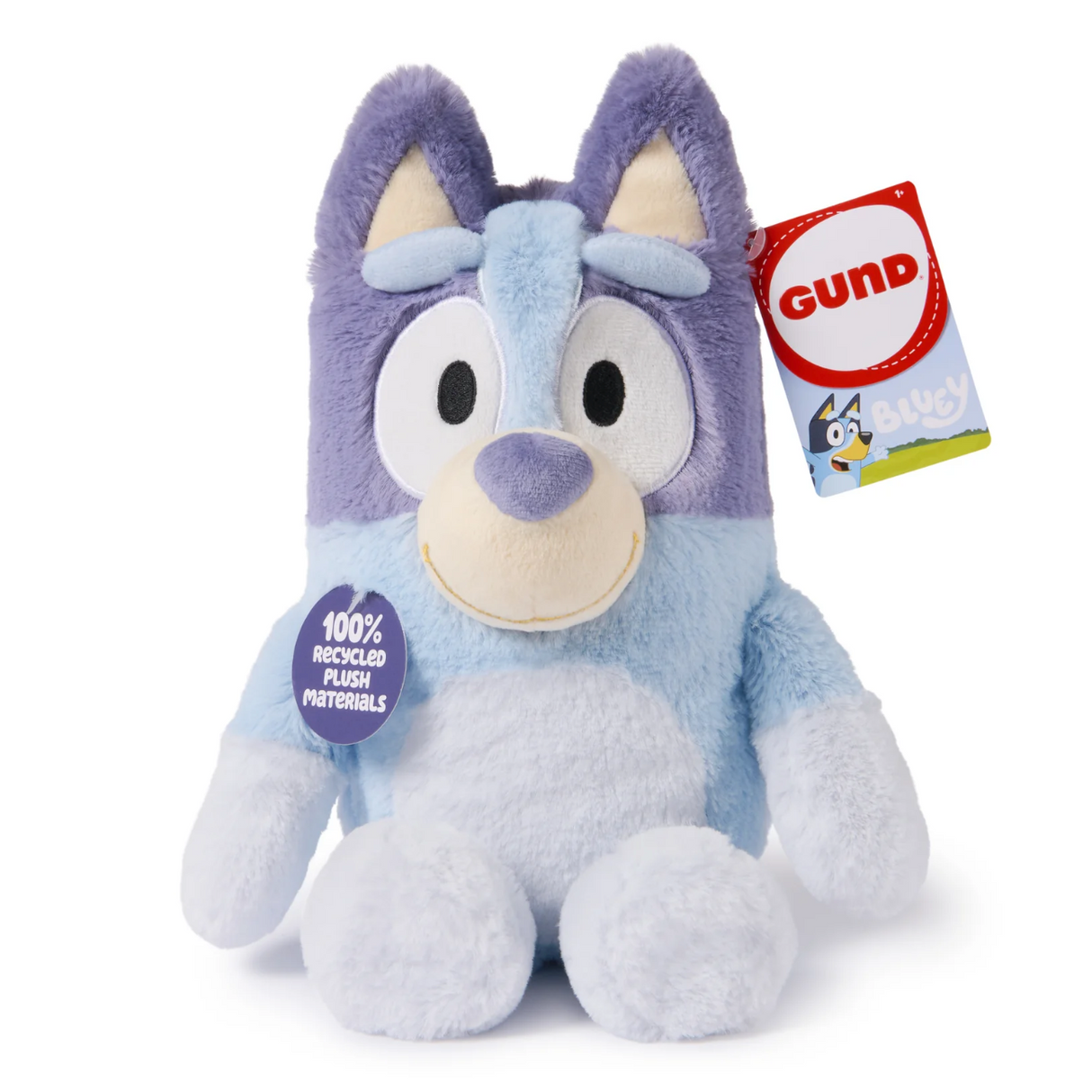 Soft Bluey plush toy made with 100% recycled materials featuring true-to-show styling and a friendly smile