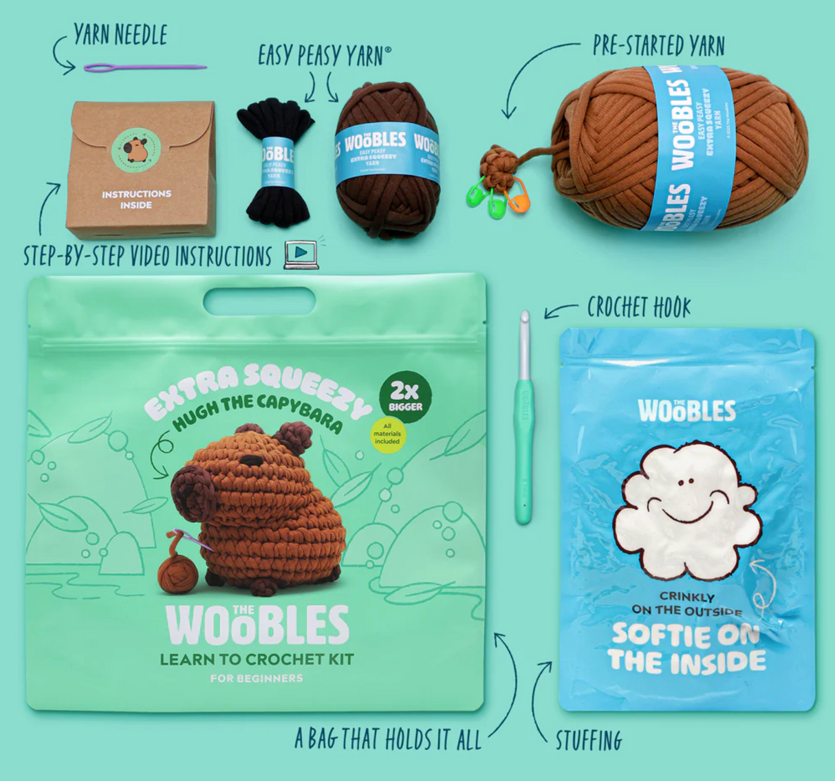 The Woobles Crochet Kit Extra Squeezy | Hugh the Capybara