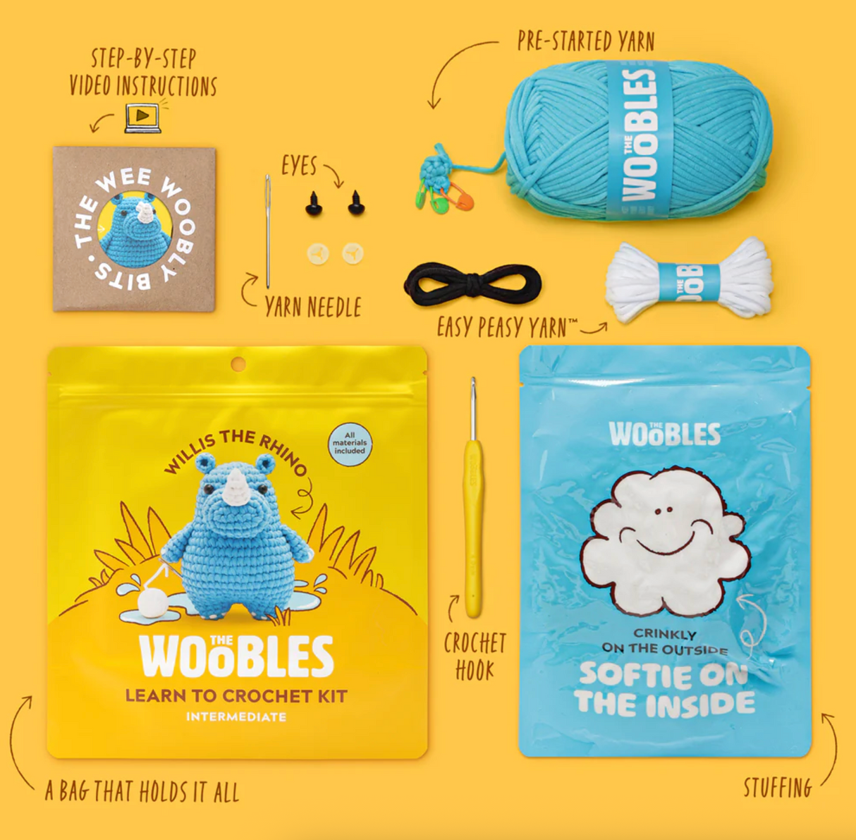 The Woobles Crochet Kit Intermediate | Willis the Rhino