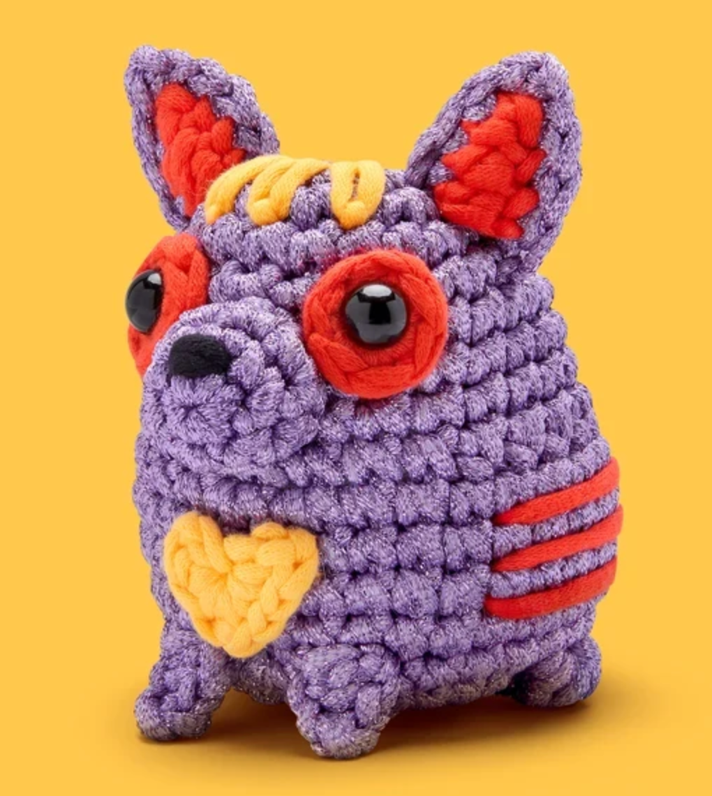 The Woobles Crochet Kit | Pablo the Alebrije Dog purple crocheted dog plush