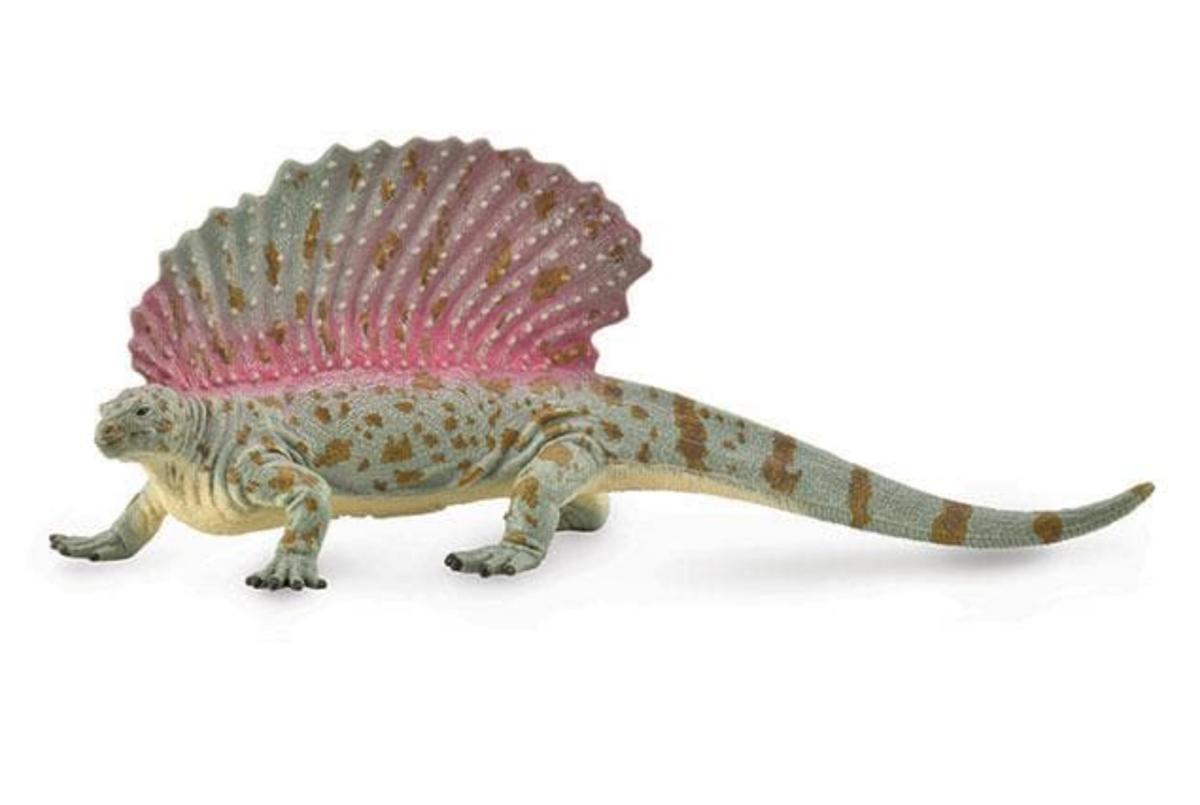 Edaphosaurus prehistoric reptile figure with a colorful sail back and long tail