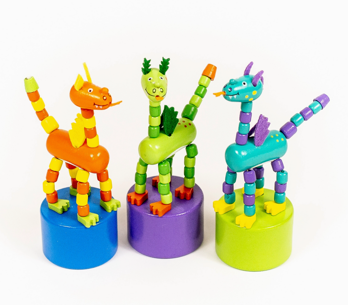 ThumbToy Dragon colorful articulated dragon toys with long tails on round stands