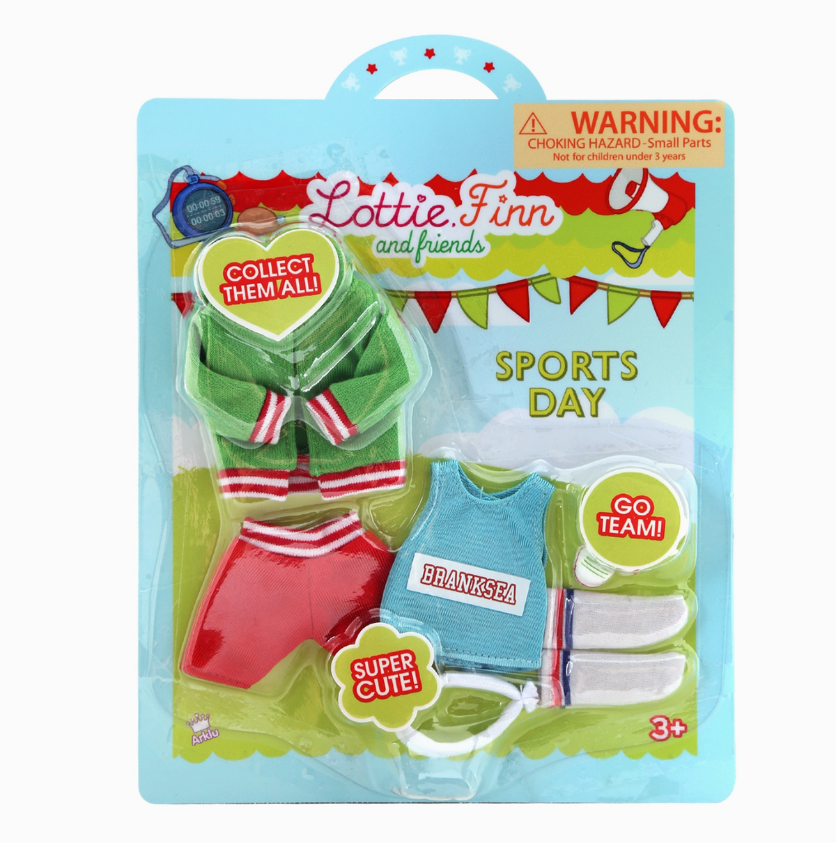 Lottie Sports Day sports outfit set with colorful athletic clothing and accessories for a doll