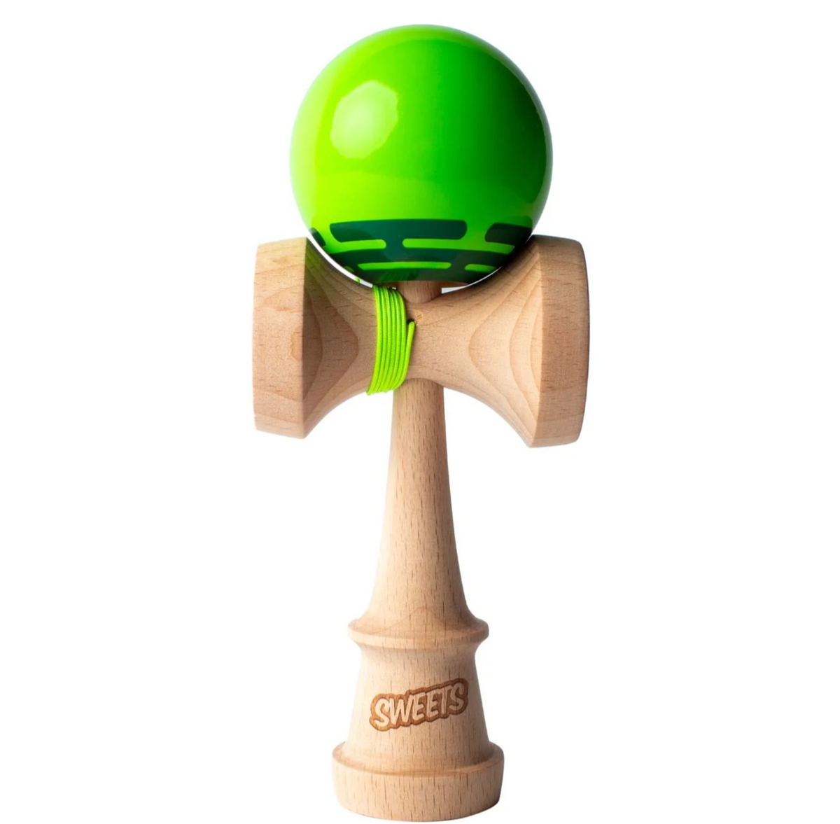 Kendama Prime Radar | Green wooden kendama with bright green ball and natural wood handle