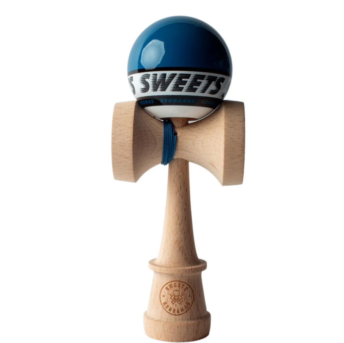 Kendama Starter True Blue wooden kendama toy with blue ball and natural wood handle