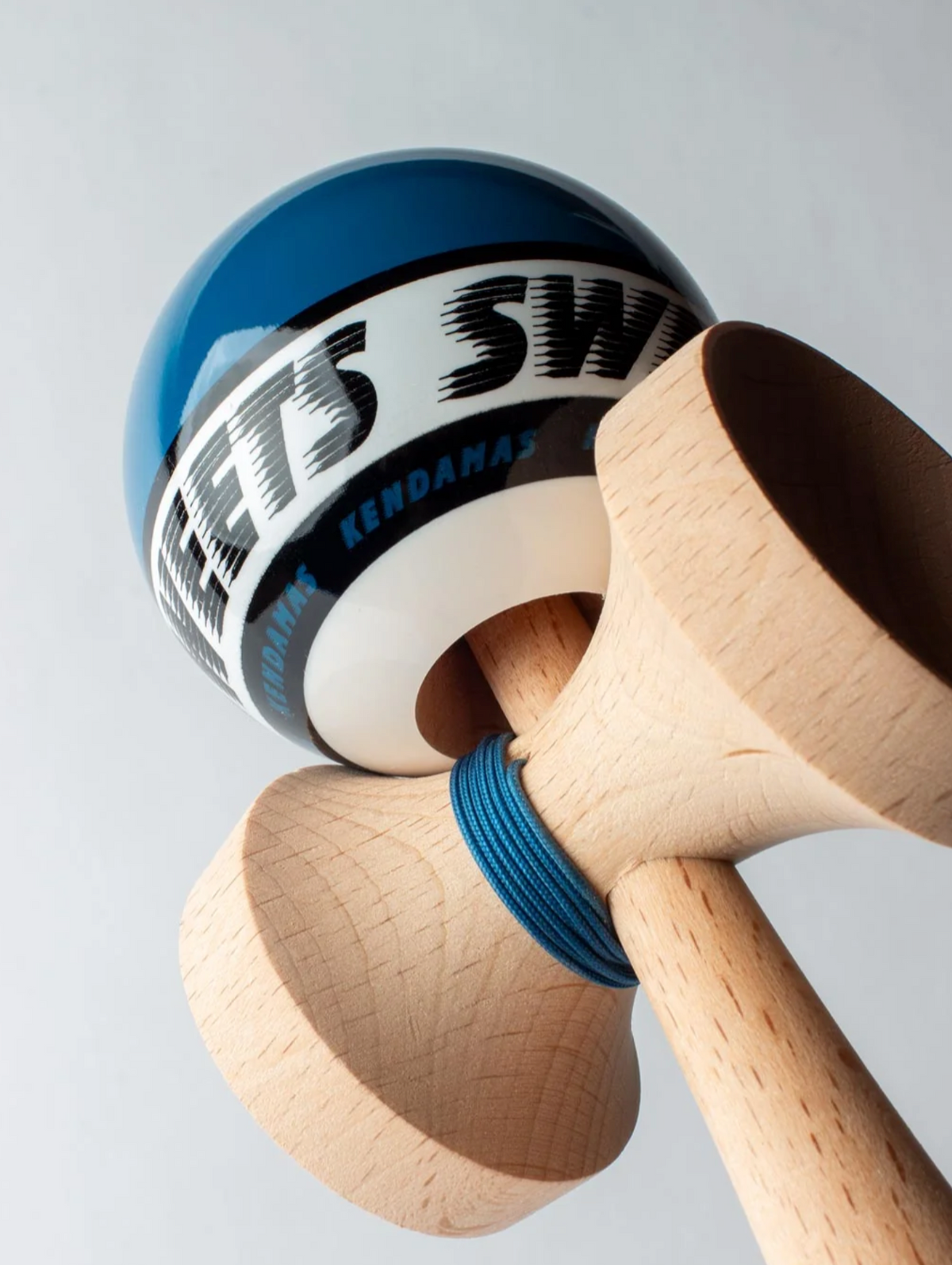 Kendama Starter True Blue wooden kendama toy with blue ball and blue string