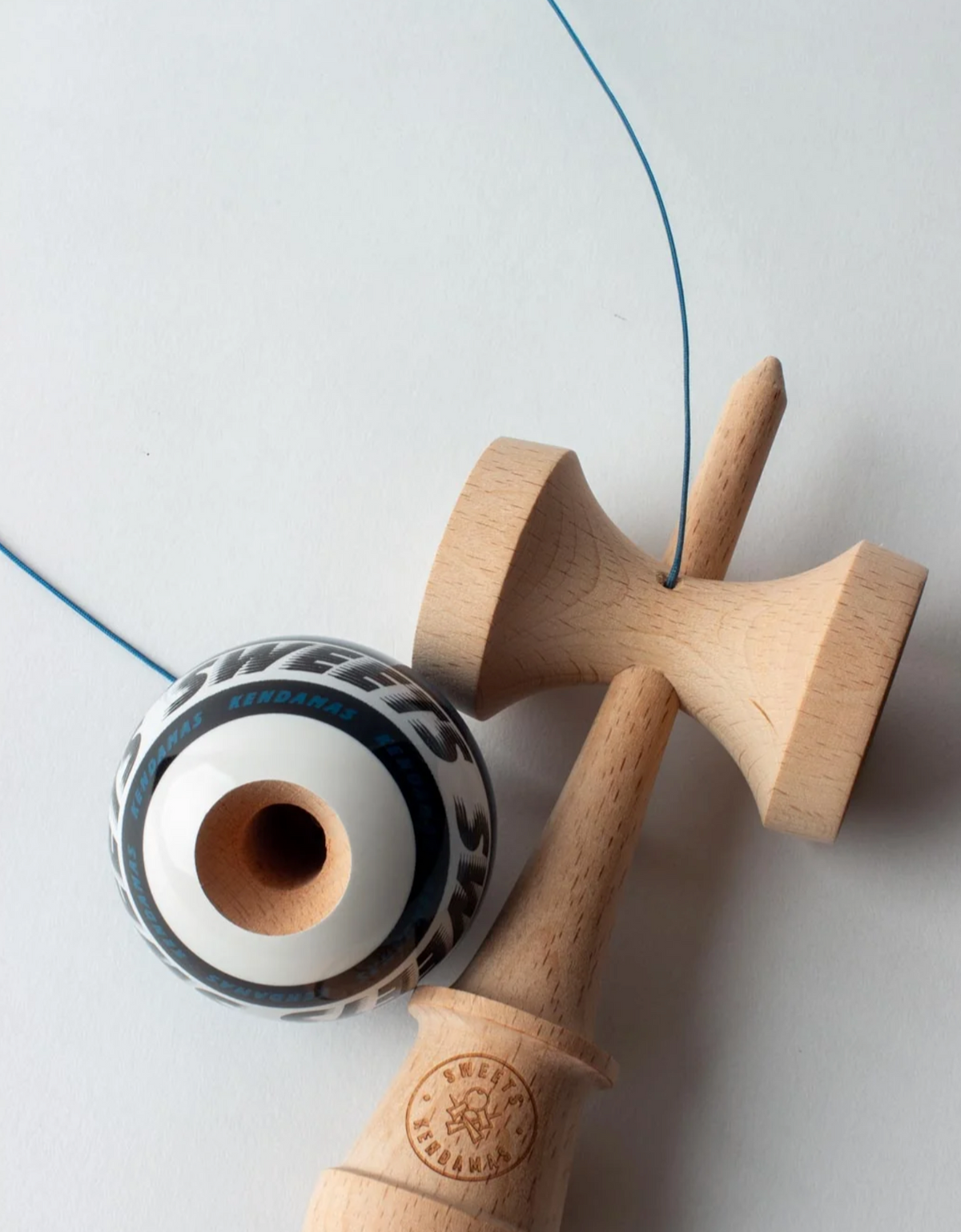 Kendama Starter True Blue wooden skill toy with blue string and ball
