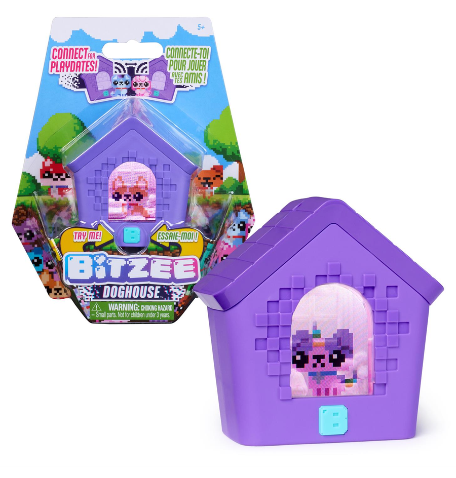 Bitzee Doghouse purple toy house with a digital pixel pet and colorful retail packaging