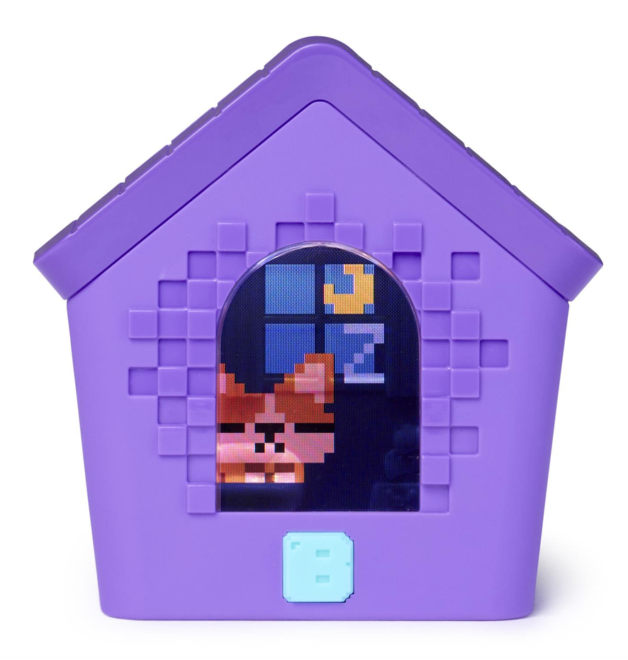 Bitzee Doghouse purple digital pet house with a pixel art dog visible through the arched doorway