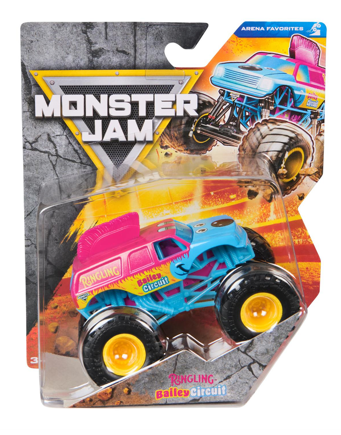 Monster Jam 1:64 Scale Monster Truck pink and blue toy vehicle in retail packaging
