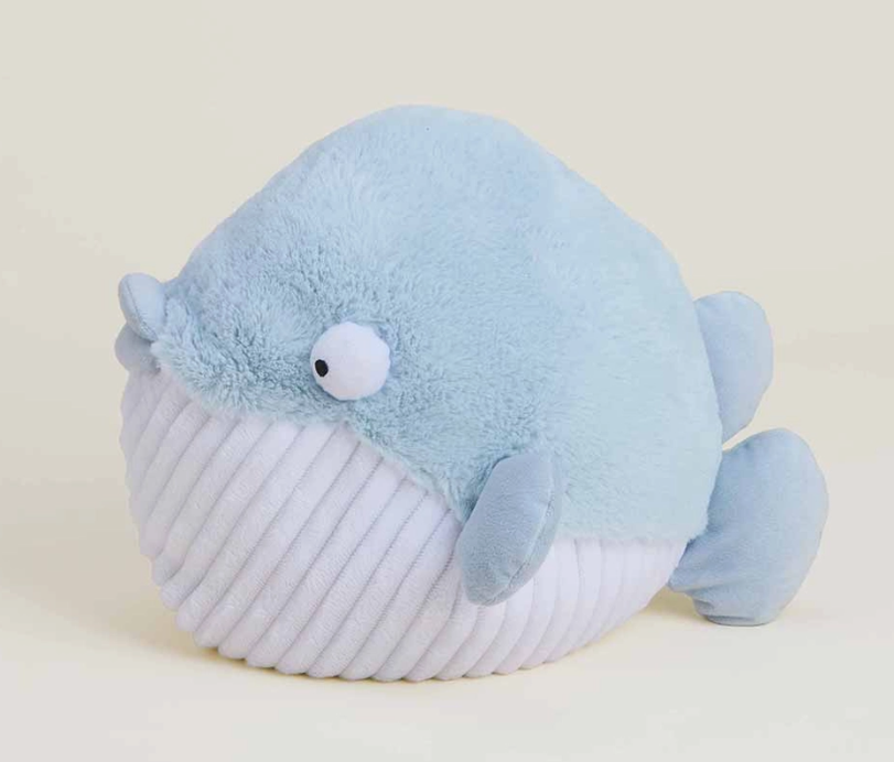 Warmies | Puffer Fish soft blue plush toy with a ribbed white belly