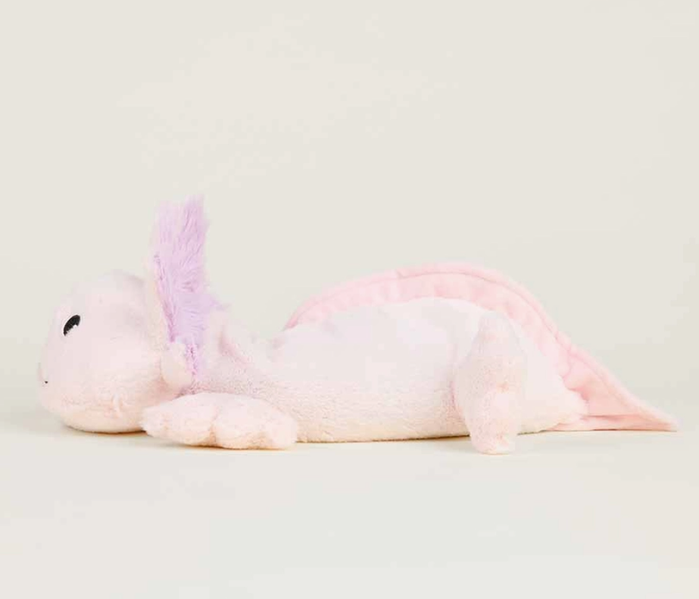Warmies | Pink Axolotl plush toy with soft pink body, frills, legs, and long tail