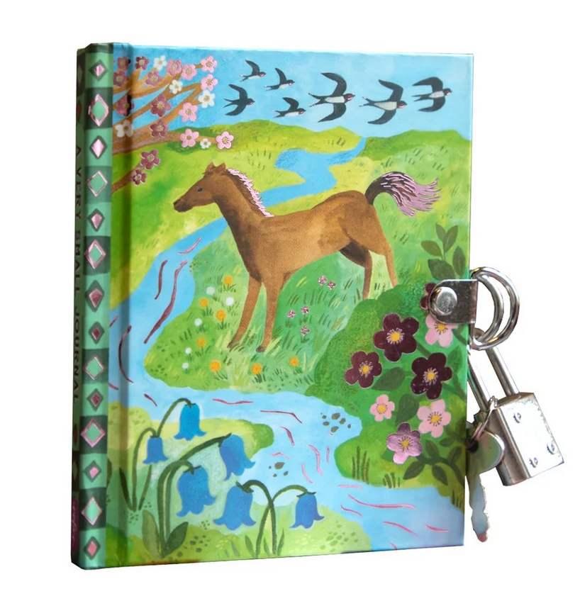 Very Small Journal | Gemma with horse and flowers illustration, metal lock, and 2 keys, pocket-sized for secrets.