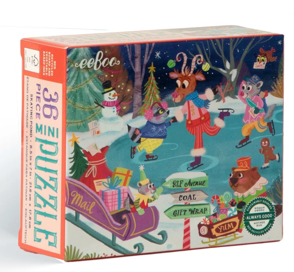 36pc Christmas Village Mini Puzzle box featuring festive woodland animals and holiday scenes