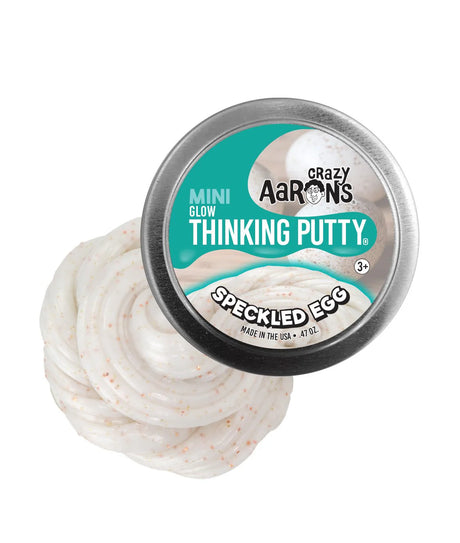 Mini Hello Spring Thinking Putty Speckled Egg in tin with glittery white putty swirl for tactile sensory play.