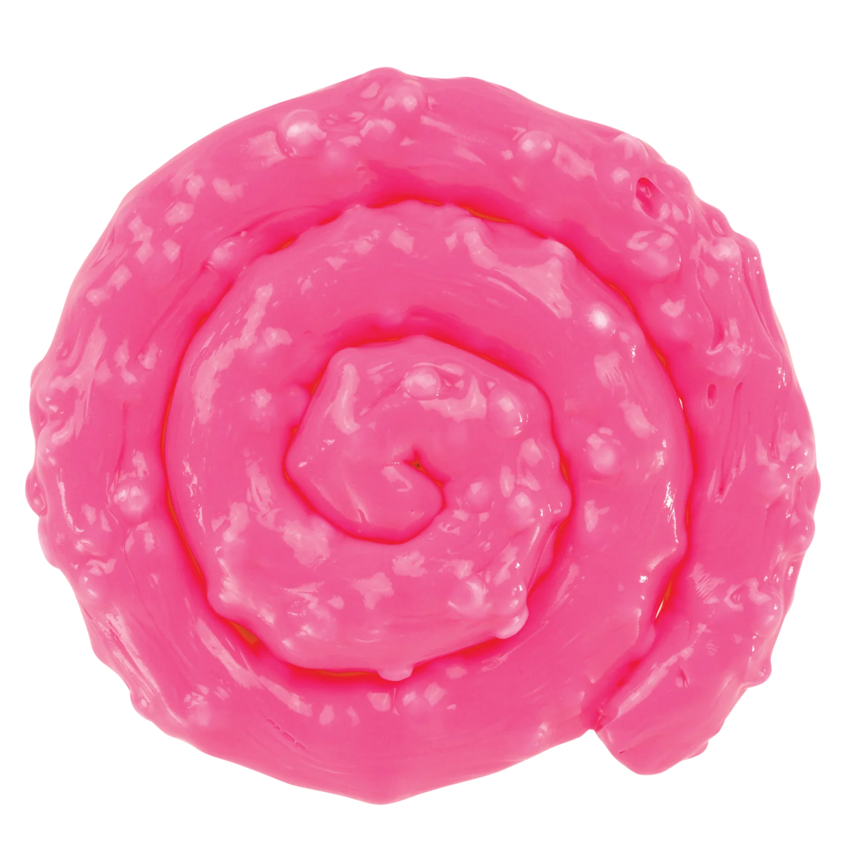 Close-up of bright pink Sponge Putty Thinking Putty with bubbly, textured surface twisted in a spiral shape.