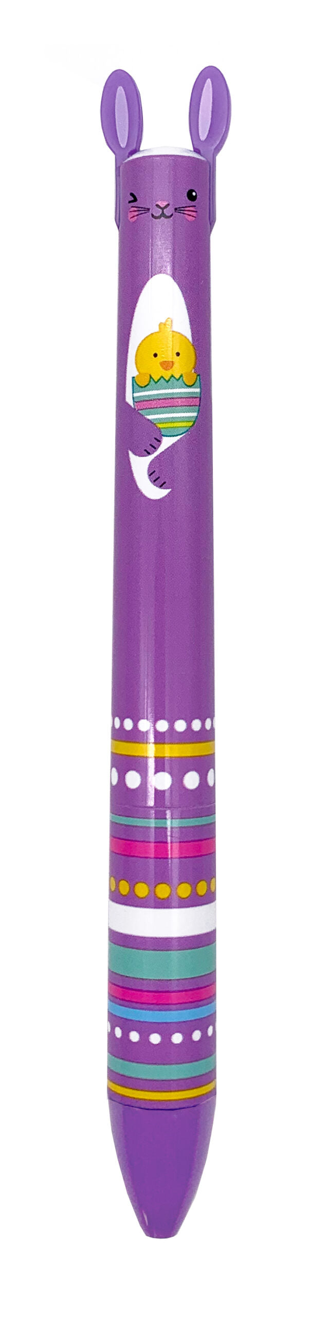 Twice as Nice 2 Color Click Pen | Easter Bun purple pen with bunny ears and chick design perfect for Easter baskets.