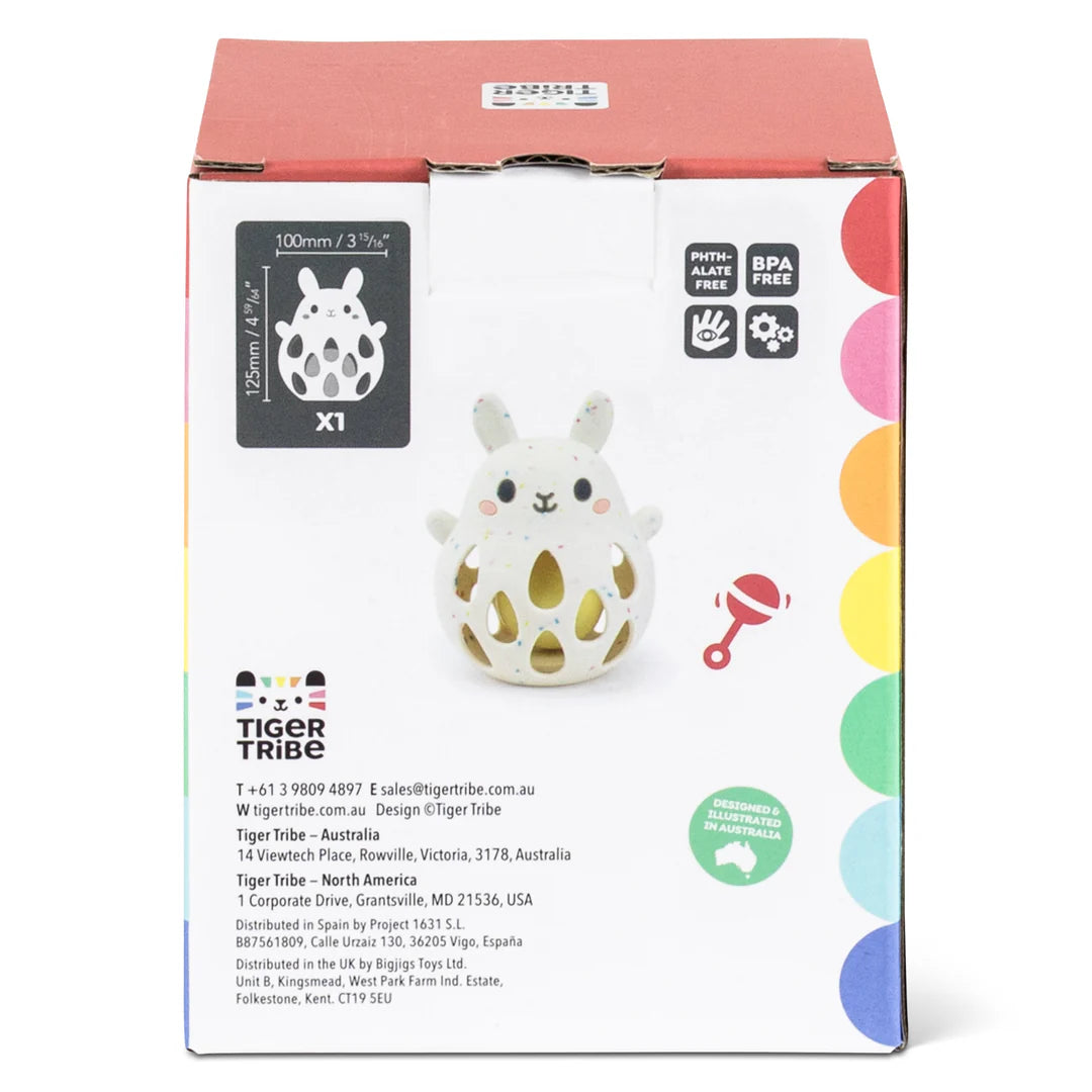 Silicone Rattle | Bunny in white with cut-out details, made from safe, BPA-free silicone for babies.