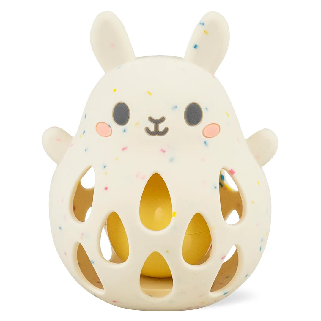 Silicone Rattle | Bunny made of soft, safe silicone with cut-out design and gentle rattle inside for babies.