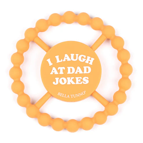 Teether | I Laugh at Dad Jokes silicone baby teether with textured beads for soothing sore gums and easy gripping.