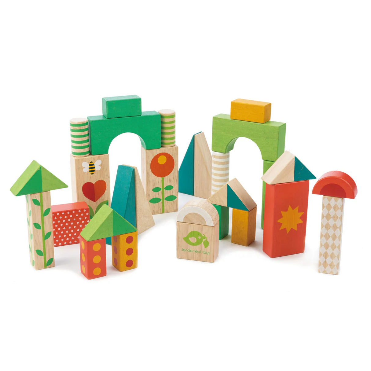 Baby Block Walker wooden garden-themed blocks for creative play and building with colorful shapes.