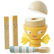 Egg Cup wooden set with magnetic egg, hand painted soldiers, wooden spoon, and felt wings for imaginative play.