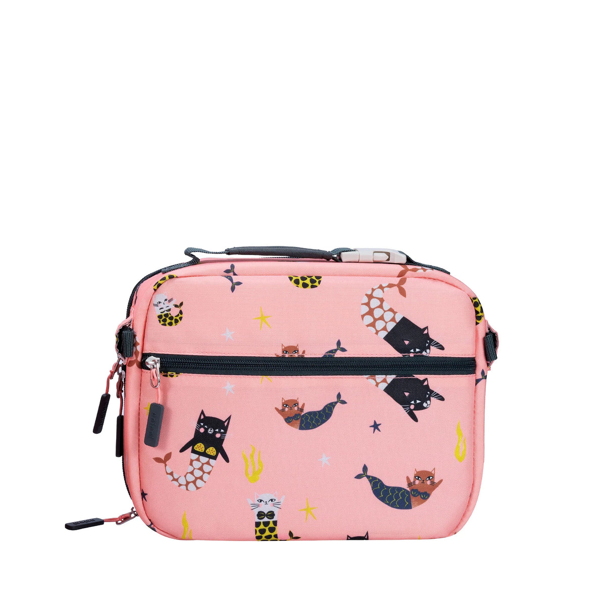 Lunch Bag | Swimming Mercats with insulated padding, expandable compartments, and mermaid cat design for kids' lunches.