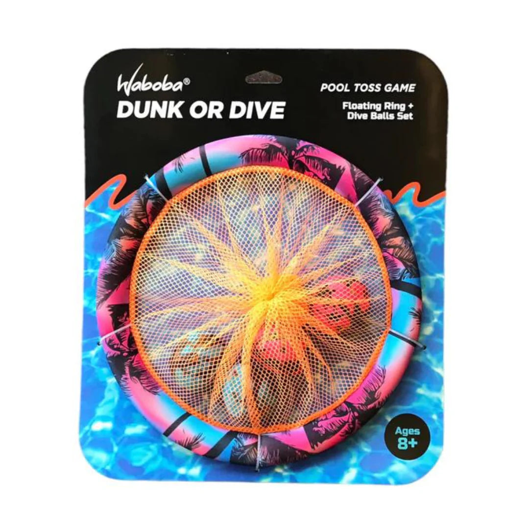 Waboba Dunk or Dive pool toss game with floating ring and dive balls for ages 8 and up in vibrant colors