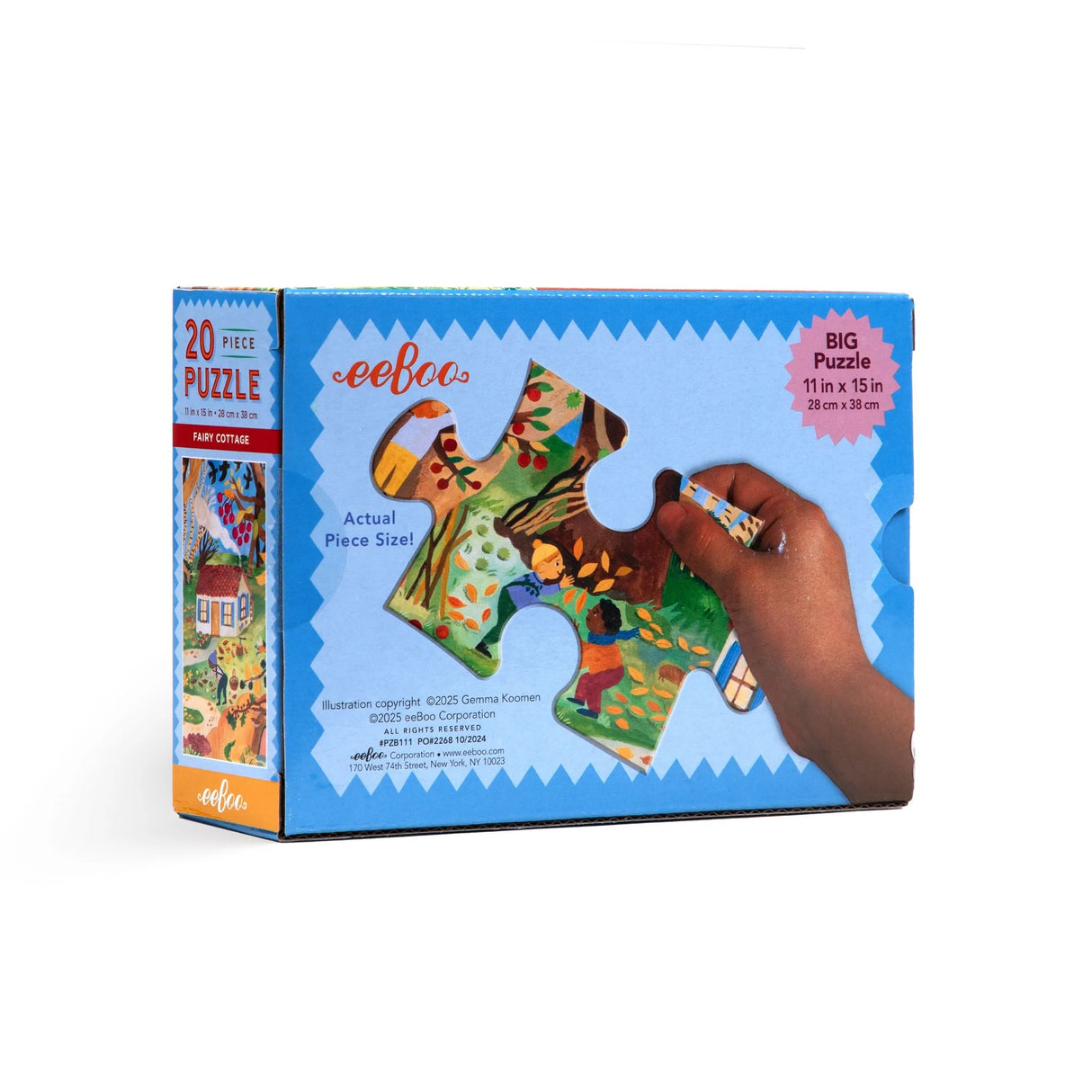 20pc Fairy Cottage Puzzle box showing autumnal fairyland illustration and a hand holding a colorful puzzle piece.