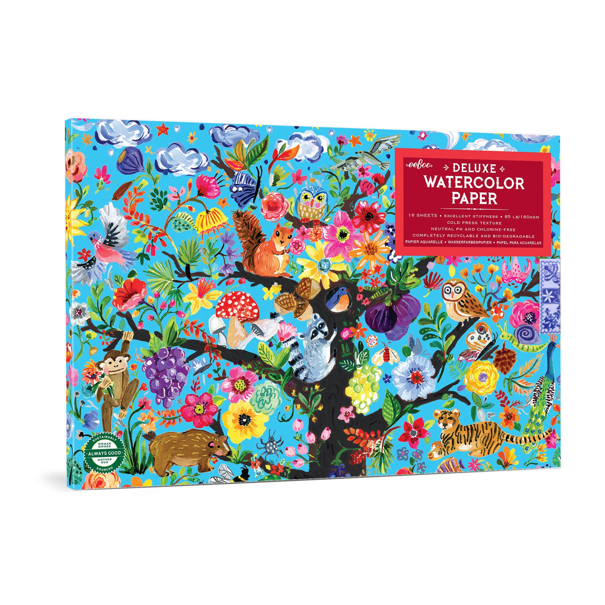 Watercolor Pad | Tree of Life featuring vibrant animal and floral designs on Italian extra thick watercolor paper.