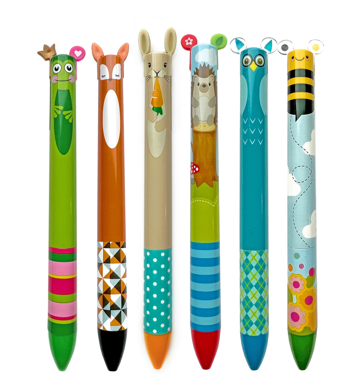 Twice as Nice 2 Color Click Pen | Woodland with fox, owl, frog, bee, rabbit, and hedgehog designs, each pen sold separately.